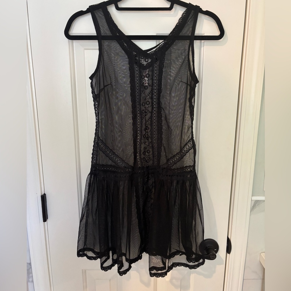 Sheer Black Lace Sleeveless Tunic or Mini Dress